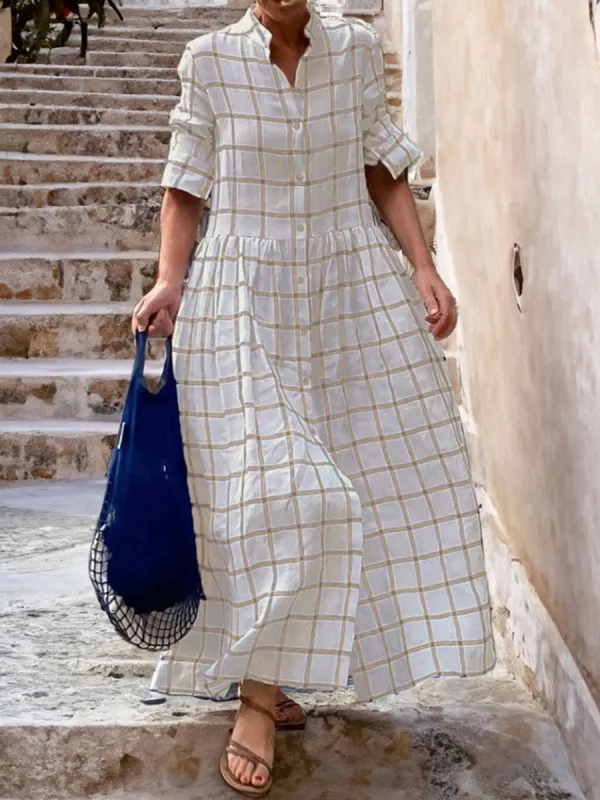 Casual Simple Plaid Loose Maxi Dress