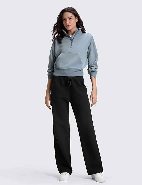 Women's cotton fleece-lined track pants, straight leg casual loungewear track pants