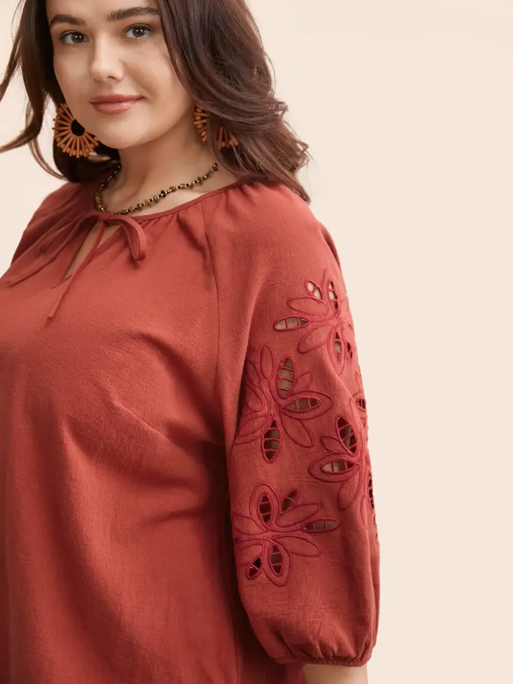 Broderie Anglaise Gathered Tie Knot Blouse