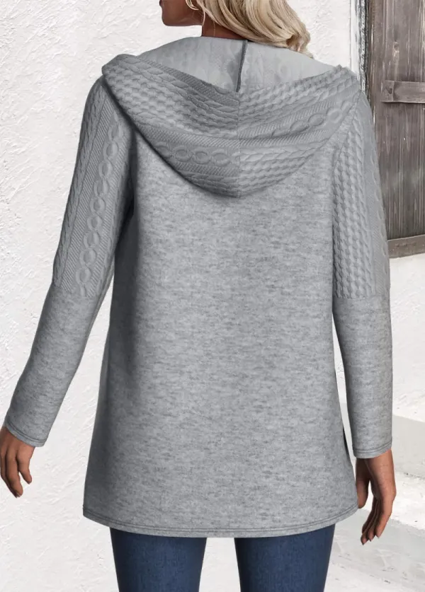 Grey Patchwork Long Sleeve Hooded Coat