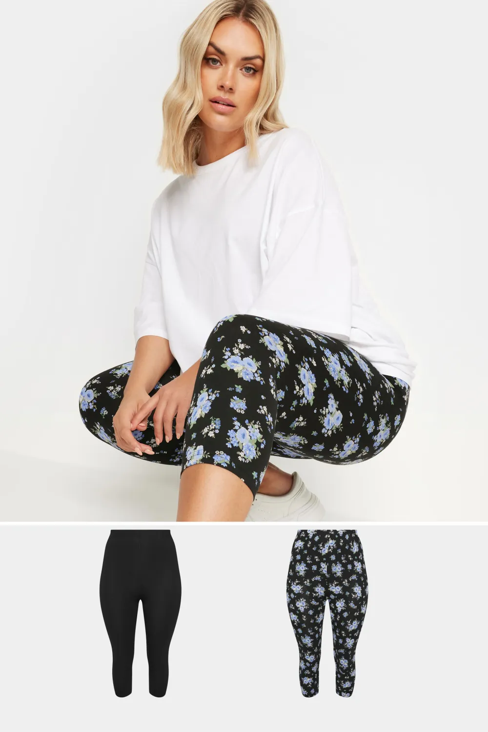 YOURS Curve 2 PACK Black Butterfly Print Cropped Leggings