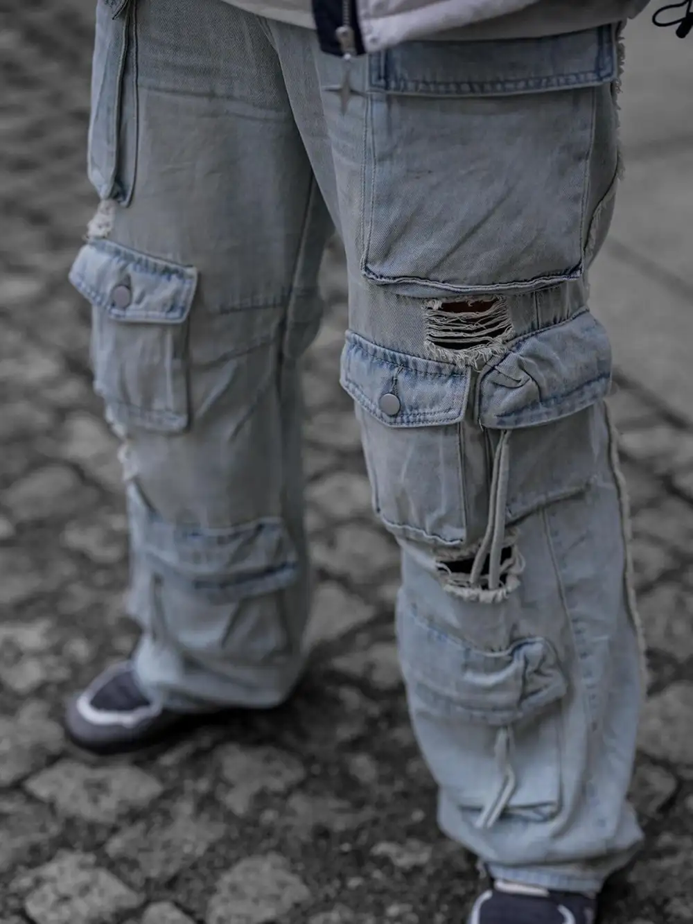 Washed Multi-pocket Work Cargo Jeans - 1830