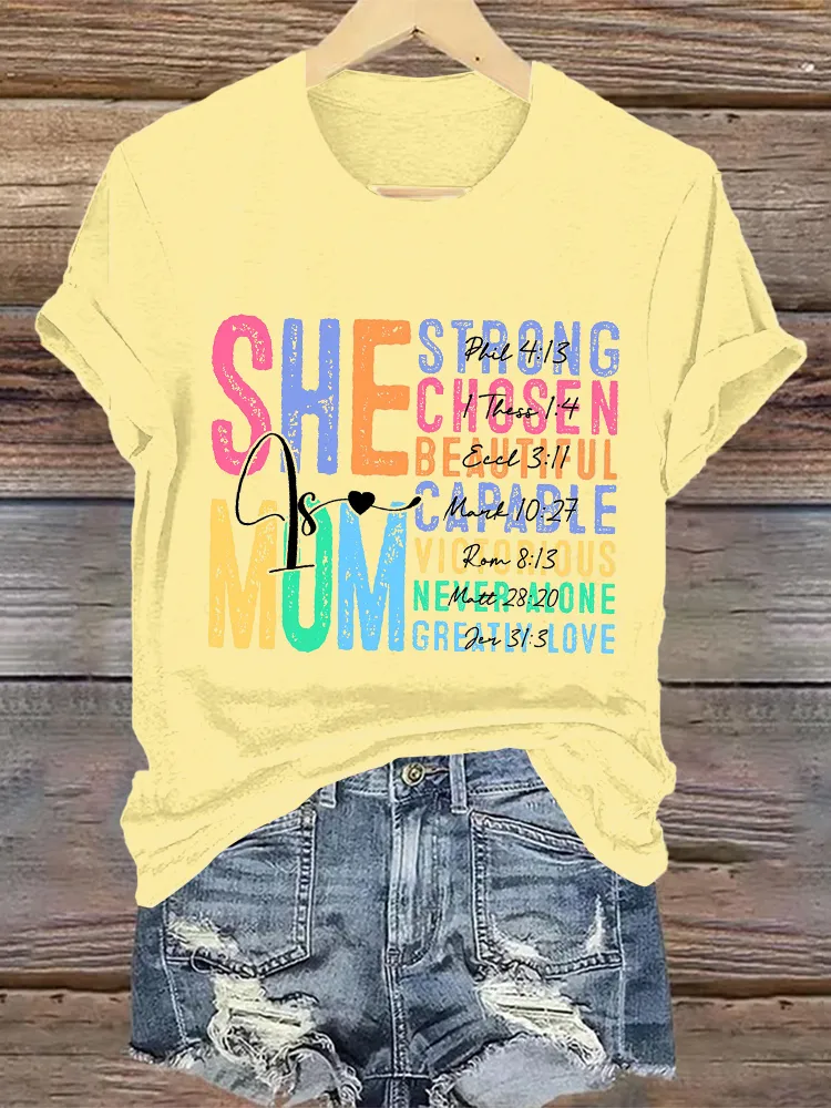 Women'S She Mum Strong Chosen Beautifyl Capable Victorious Never Alone Greatly Love Printed T-Shirt