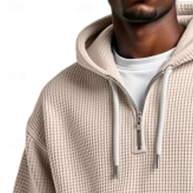 Men's Hoodie Waffle Hoodies Quarter Zip Hoodie Apricot White Light Green Army Green Red Hooded Plain Kangaroo Pocket Textured Sports & Outdoor Casual Daily Streetwear Cool Sportswear Fall Spring
