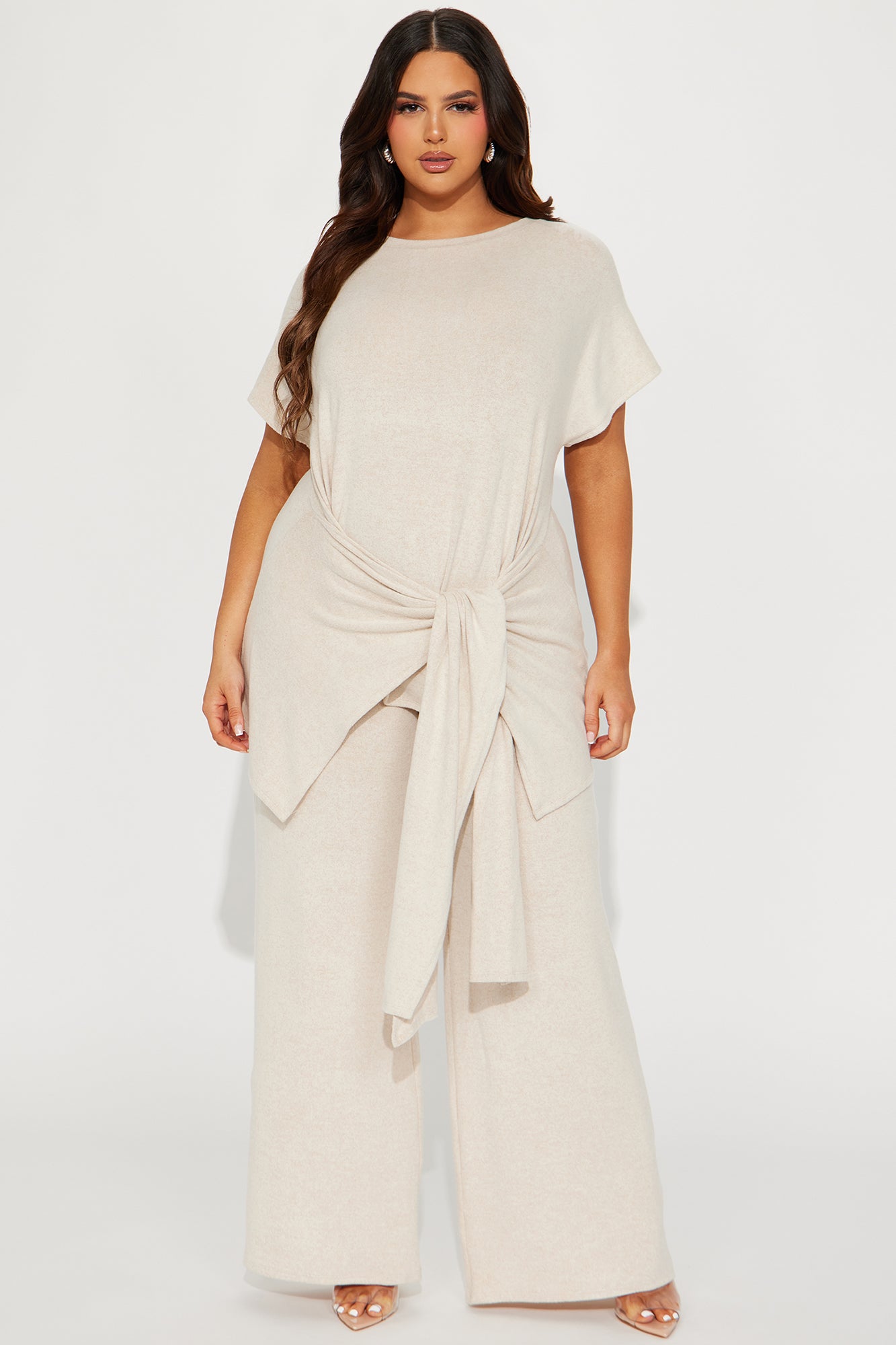 Mara Tie Waist Pant Set - Taupe
