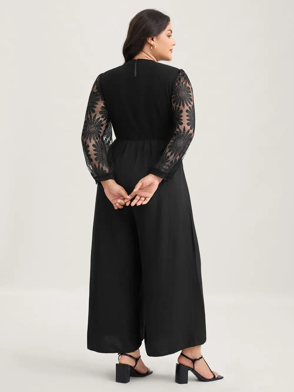 Crochet Lace Mesh Mock Neck Jumpsuit