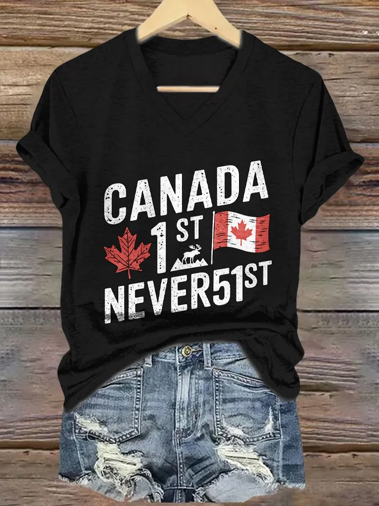 Canada 1 St Never 51 St Printed V-Neck Short-Sleeved T-Shirt