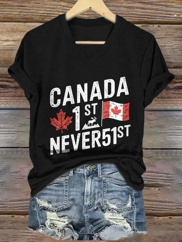 Canada 1 St Never 51 St Printed V-Neck Short-Sleeved T-Shirt