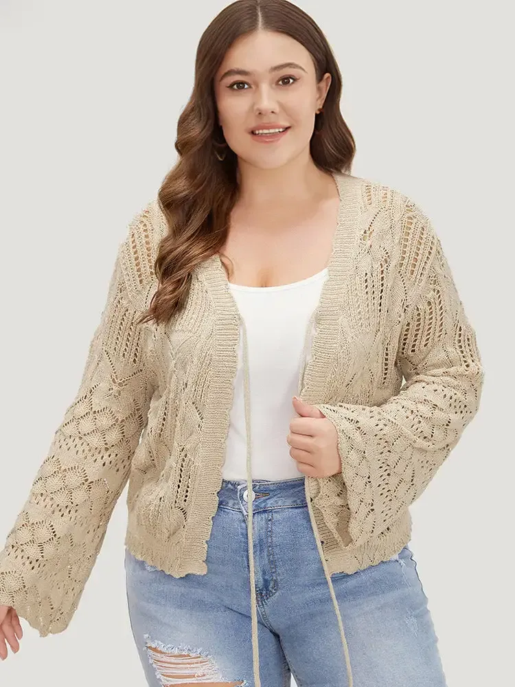 Hollow Out Bell Sleeve Tie Front Cardigan