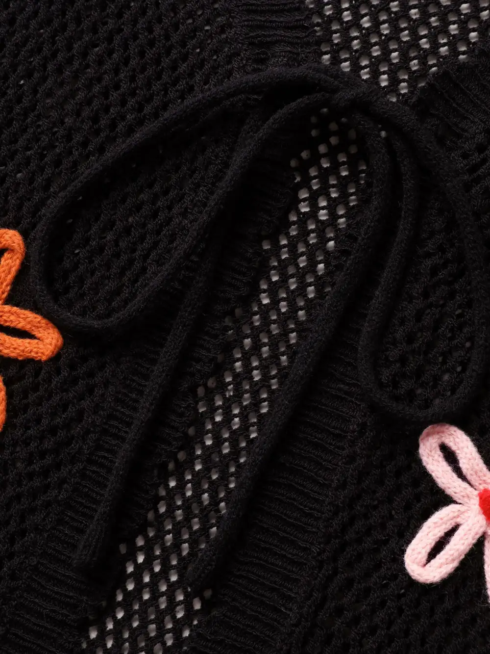 Knit Floral Front Tie Cardigan