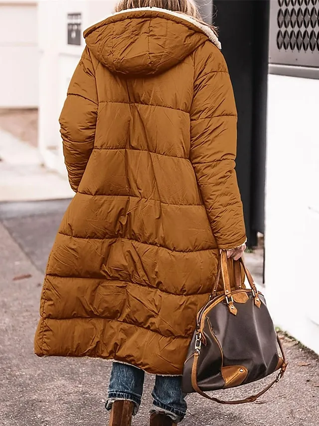Women's Long Puffer Jacket Winter Fleece Parka  Reversible Thermal Warm Windproof Winter Coat Hooded Jackets