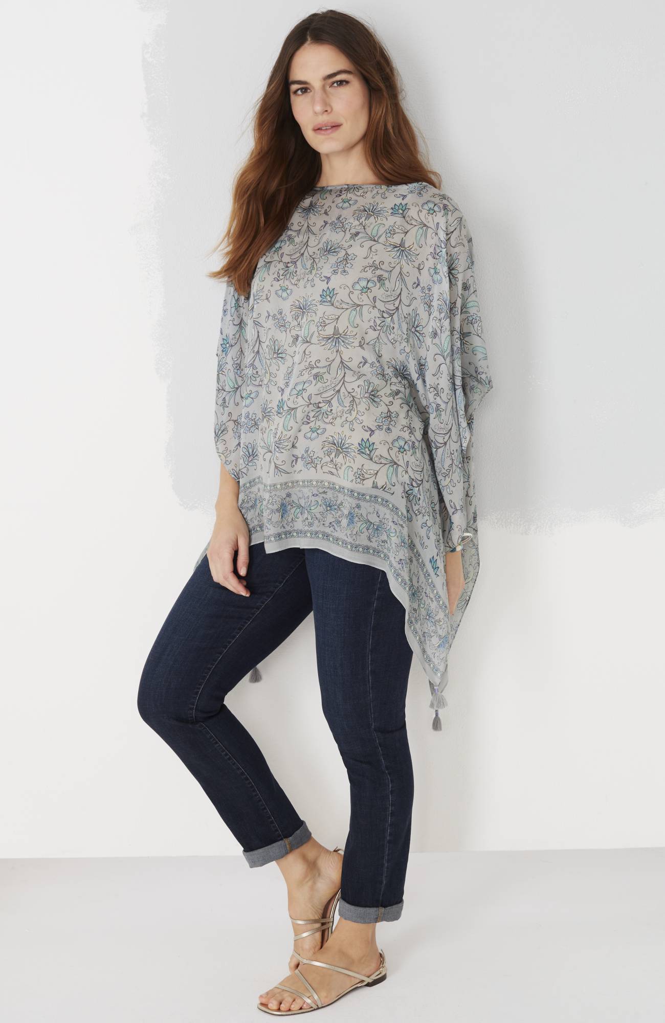 soft floral-print poncho