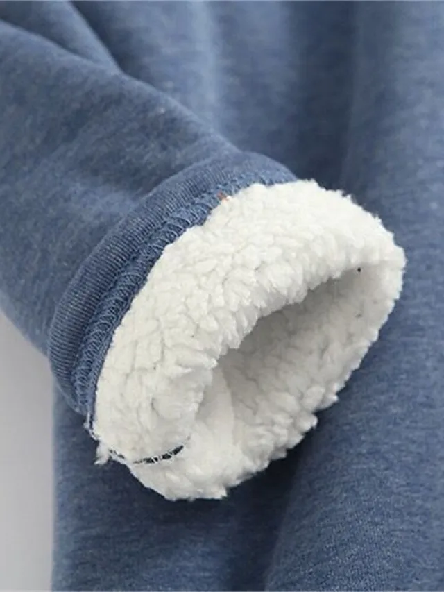Women's Fleece Lounge Top Pure Color Warm Fashion Casual Home Street Daily Cotton Warm Crew Neck Long Sleeve Pullover Winter Denim Blue Melon red