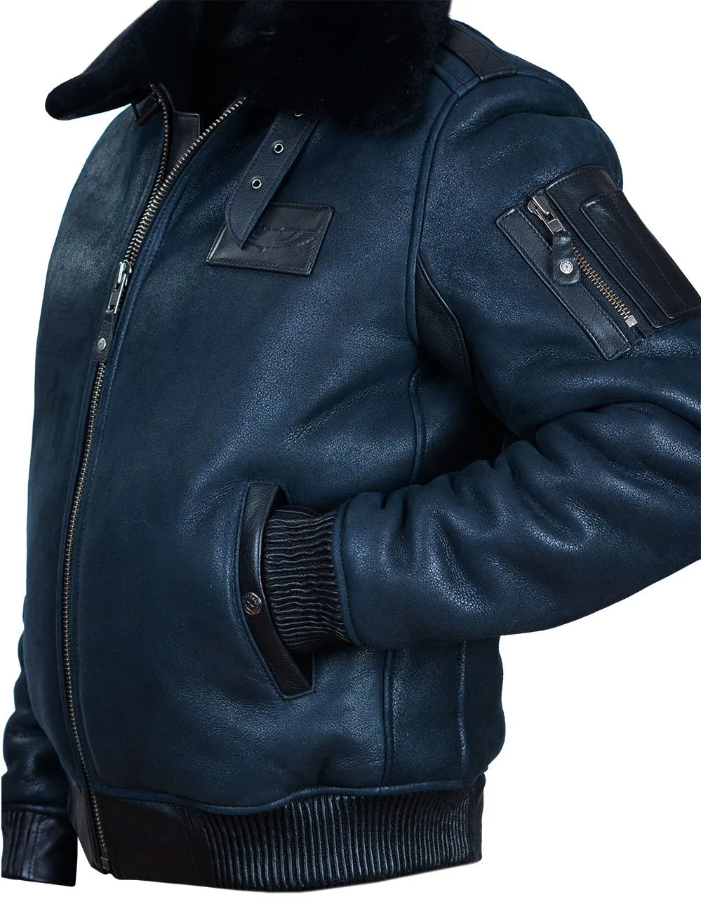 B-15 FAST EAGLE SHEEPSKIN FLIGHT JACKET NAVY BLUE
