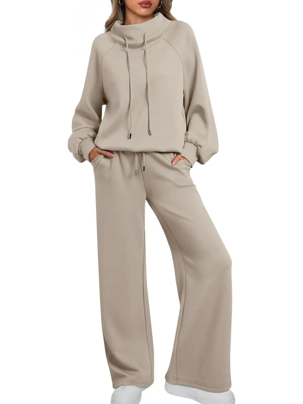 Lounge Sets for Women Sweatsuits 2 Piece Outfits 2024 Fall Drawstring Sweatshirt Wide Leg Sweatpants Tracksuit
