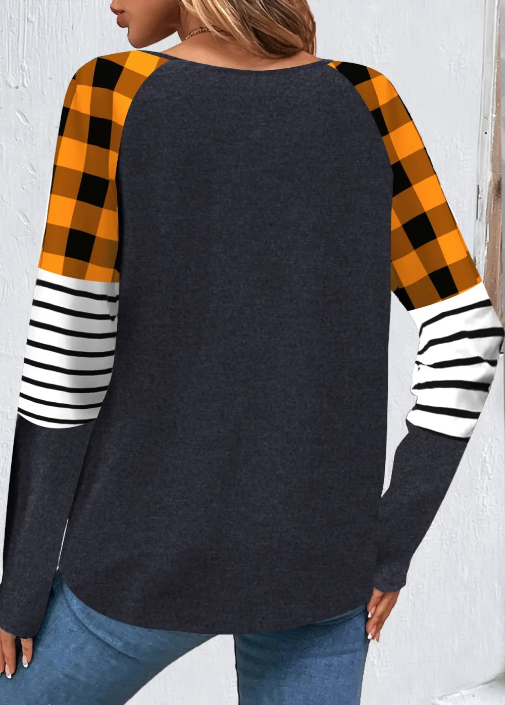 Orange Patchwork Halloween Print Long Sleeve Sweatshirt