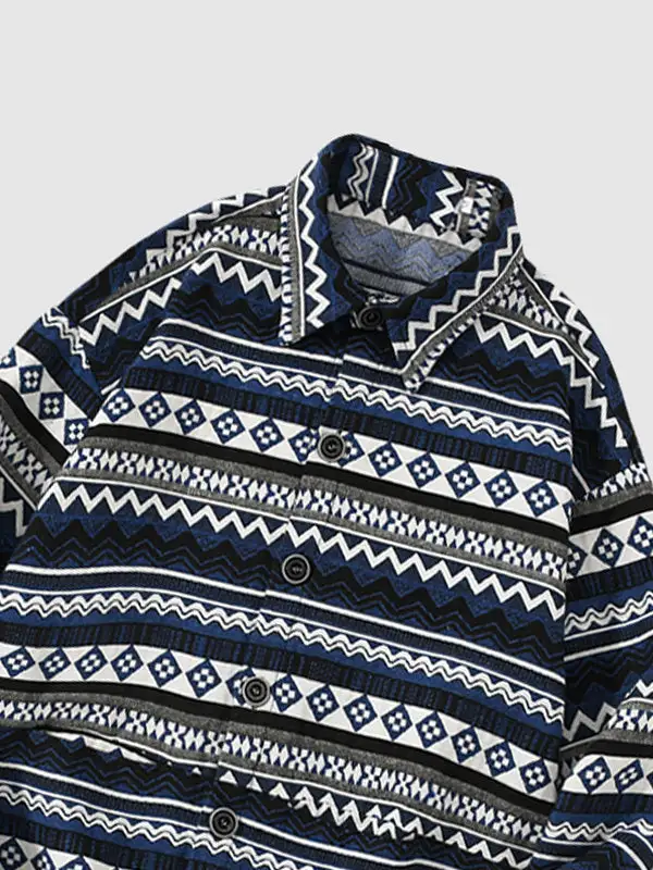 Men's casual geometric ethnic style blended wool shirt jacket