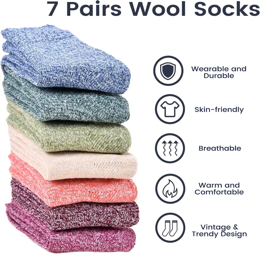 Clothirily Wool Socks- Thick Soft Wool Socks for Women, Vintage Warm Womens Wool Socks, Winter Warm Boot Socks for Women Men