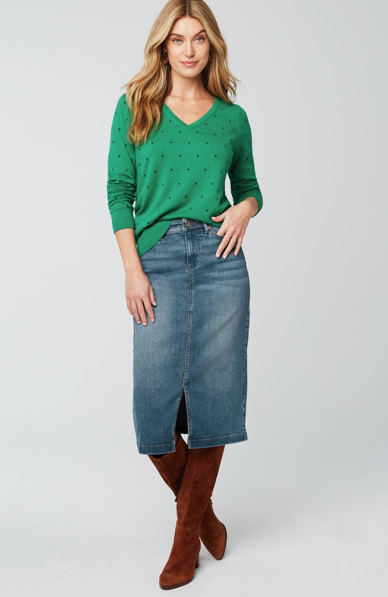 Slit-Hem Denim Skirt