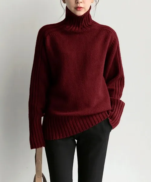 Simple Pit Strip Turtleneck Sweater