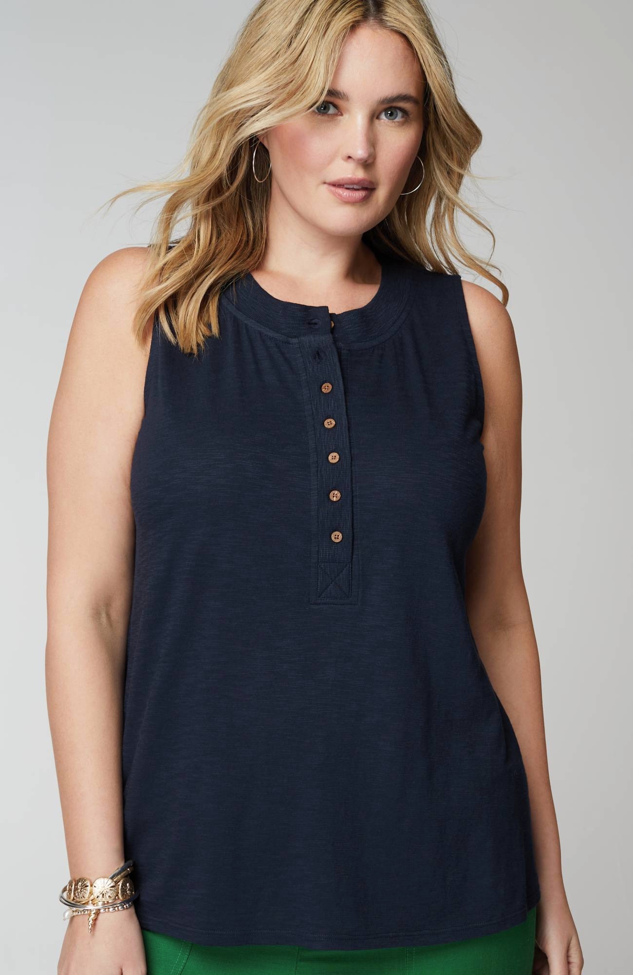 Rib-Trim Henley Tank