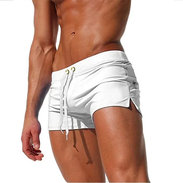 Men's Swim Shorts Swim Trunks Board Shorts Swim Brief Drawstring Elastic Waist Zipper Pocket Solid Color Breathable Quick Dry Short Casual Daily Beach Fashion Classic Style ArmyGreen Black
