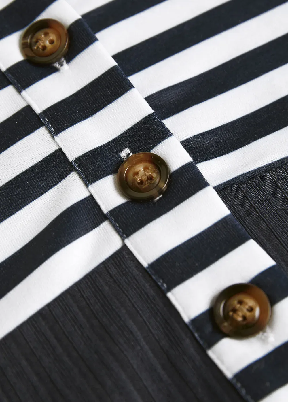 Navy Button Striped Long Sleeve Split Neck Sweatshirt