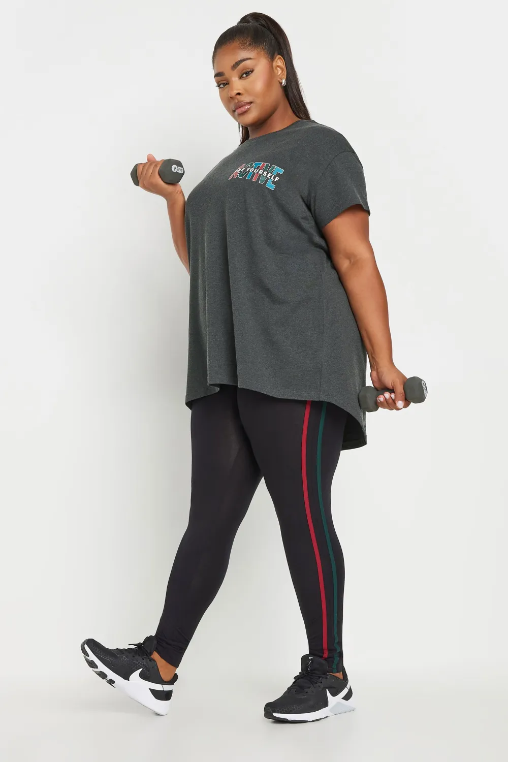 YOURS ACTIVE Curve Black Side Stripe Stretch Leggings