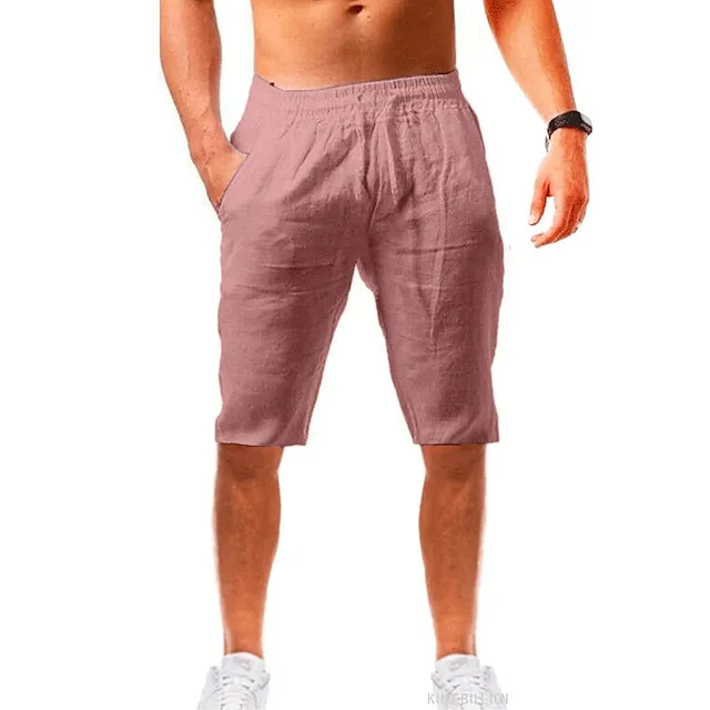 Men's Shorts Linen Shorts Summer Shorts Beach Shorts Drawstring Plain Business Beach Yoga Linen / Cotton Blend Hawaiian Casual Light Khaki. Black