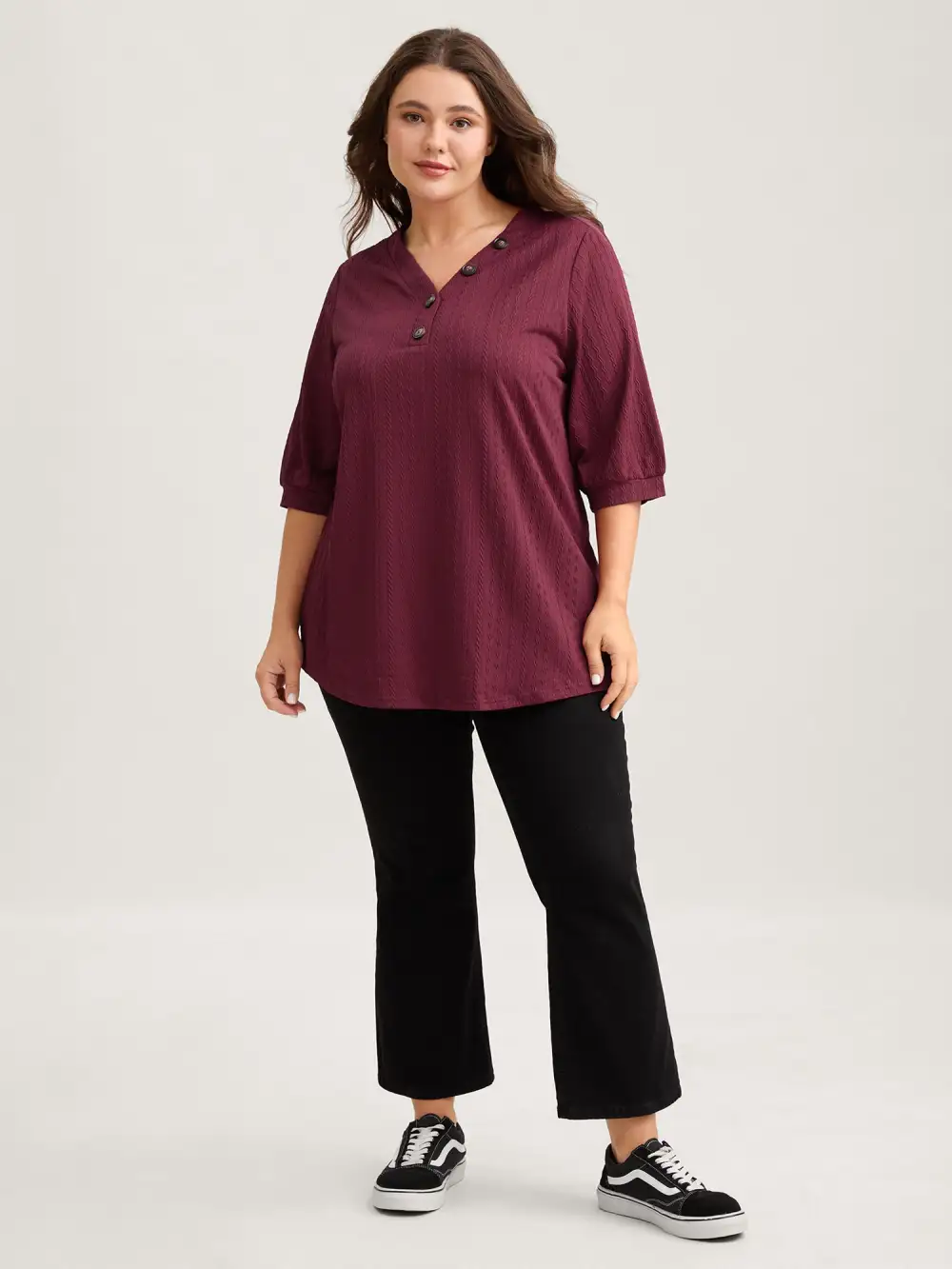 Plain Knit Texture Gathered Top