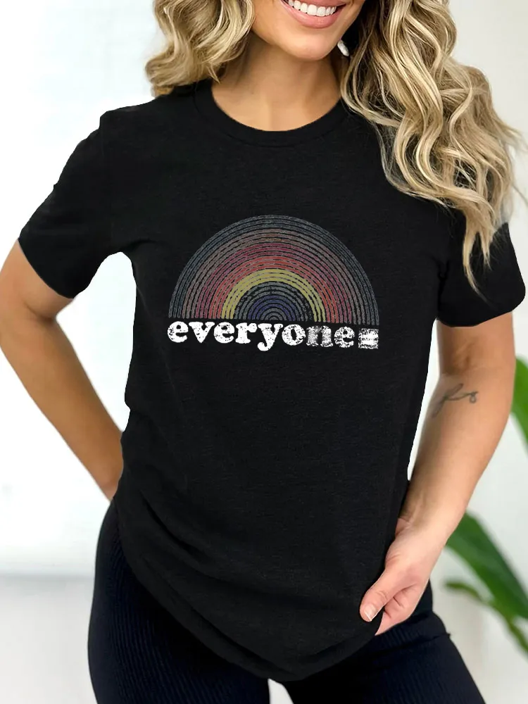 Pure Cotton Round-Neck Short-Sleeved Shirt Everyone Rainbow Long Sleeve Shirt