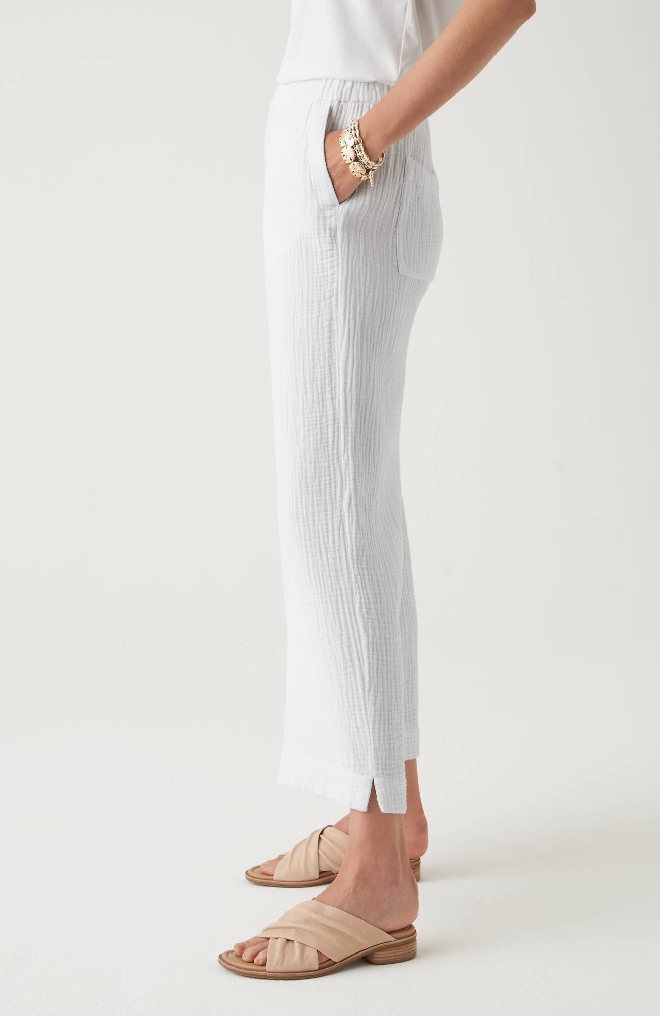 Cotton-Gauze Straight-Leg Crops