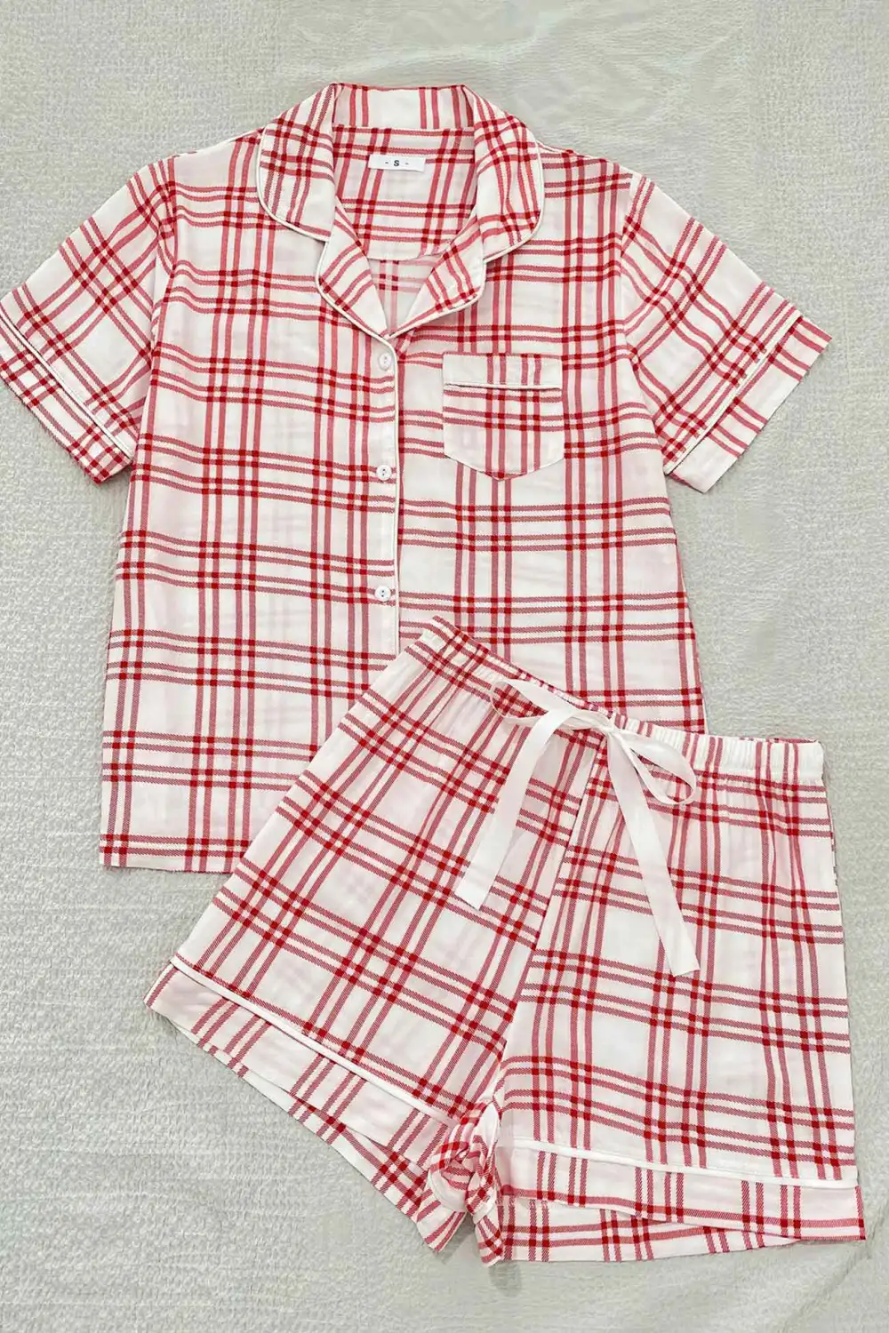 Striped Plaid Print Shirt Shorts Two-Piece Loungewear