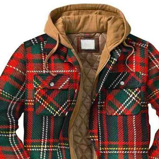 Men's Checkered Textured Winter Thick Hooded Jacket
