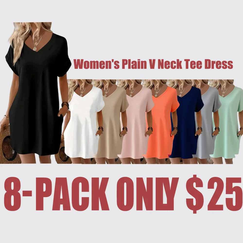 Women's V-Neck T-Shirt Dress – Casual Short Sleeve Summer Dress for Everyday Wear