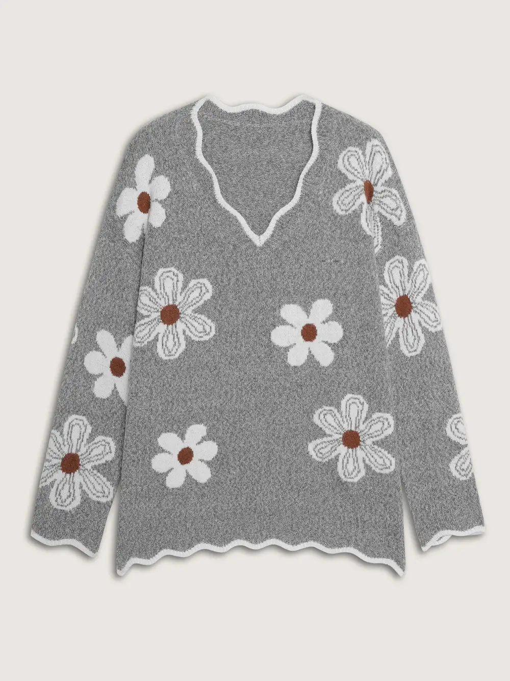 Floral Jacquard Wavy Edge Pullover