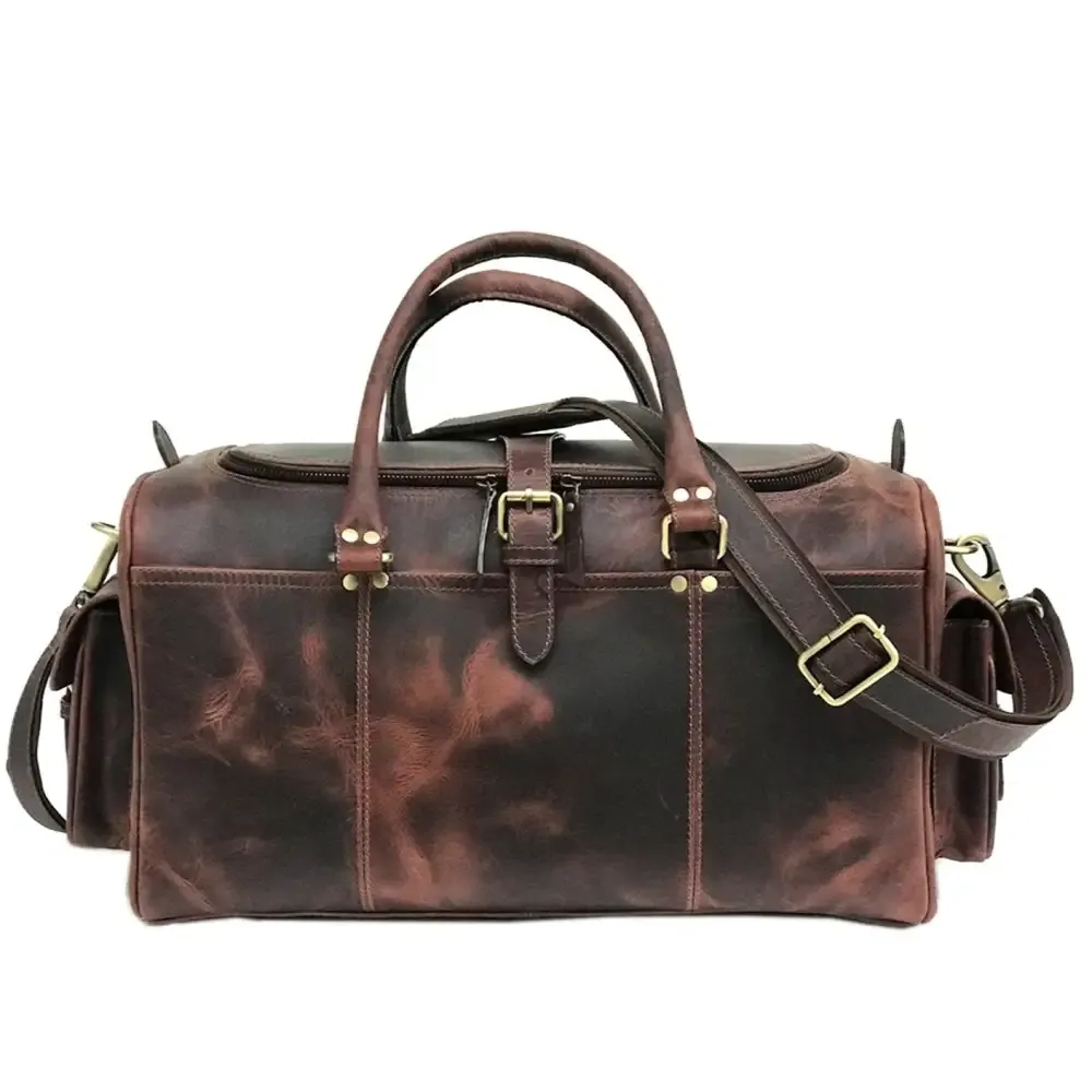 Dark Brown Leather Weekend Bag – Double Compartment Design