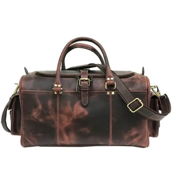 Dark Brown Leather Weekend Bag – Double Compartment Design