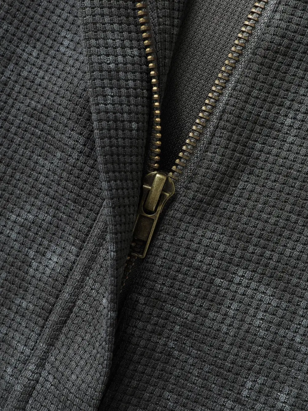 Waffle Texture Solid Zipper Hoodie