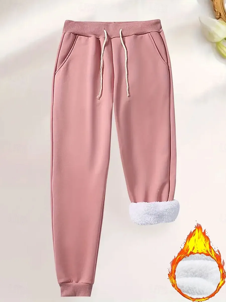 Women's Sweatpants Fleece Pants Down Pants Vacation Vintage Ethnic Style Full Length High Waist Graphic Plain Drawstring Micro-elastic Outdoor Home Daily Dark Pink Black Pink Red Summer Spring Fall