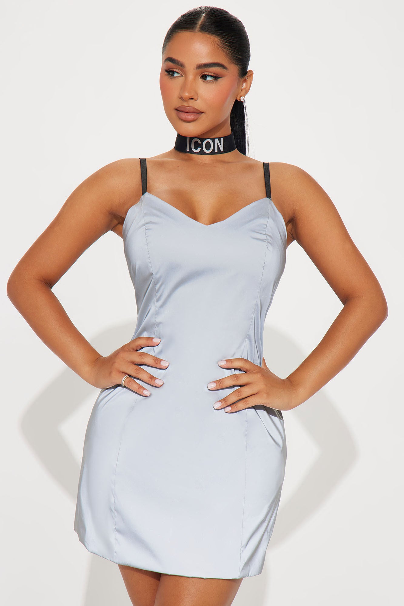 Iconic Reflective Mini Dress Set - Silver