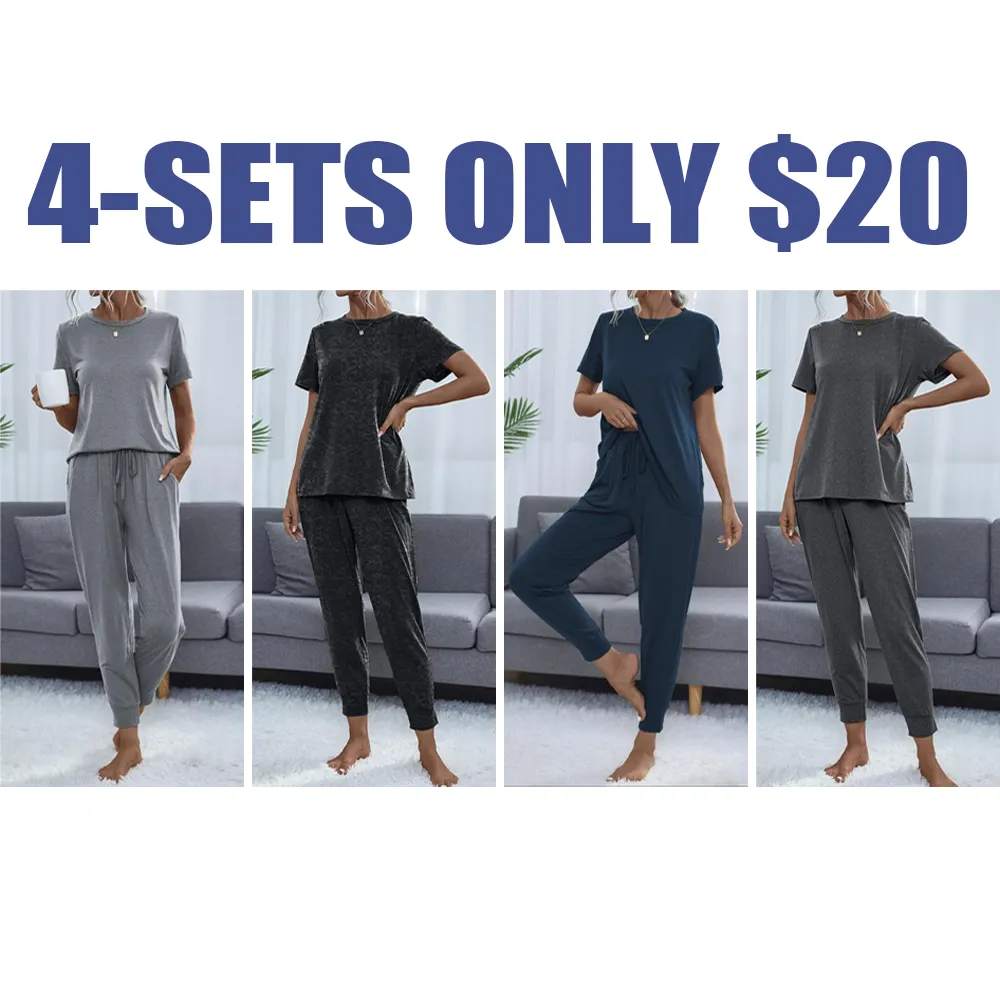 Women's Round Neck Tee & Cropped Pants Lounge Set