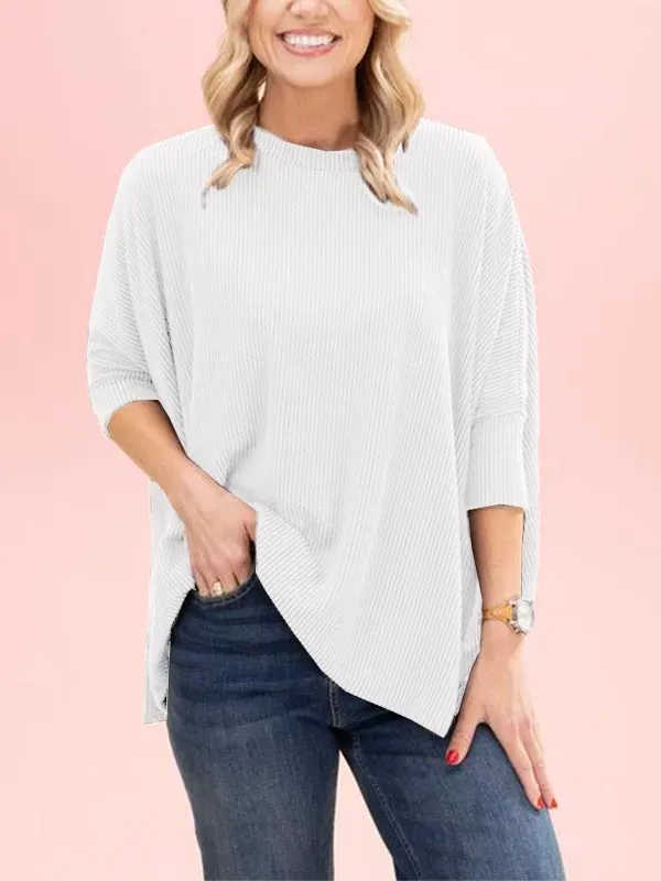 Raised Rib Easy-Fit Dolman 3/4 Sleeve Top