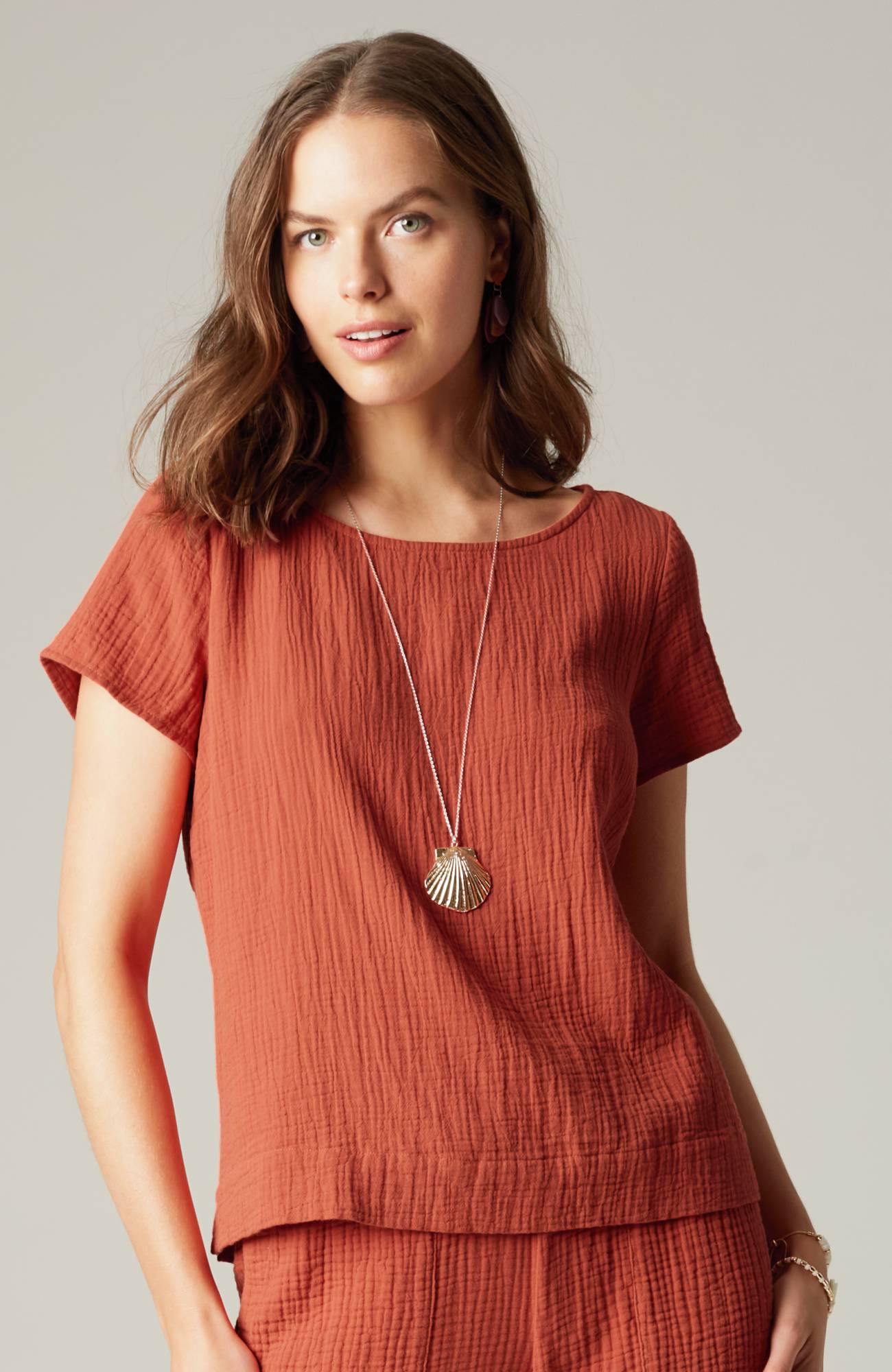 cotton-gauze cap-sleeve top