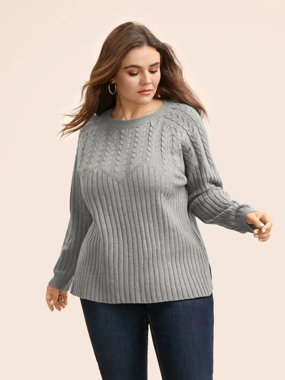 Solid Cable Knit Raglan Sleeve Pullover