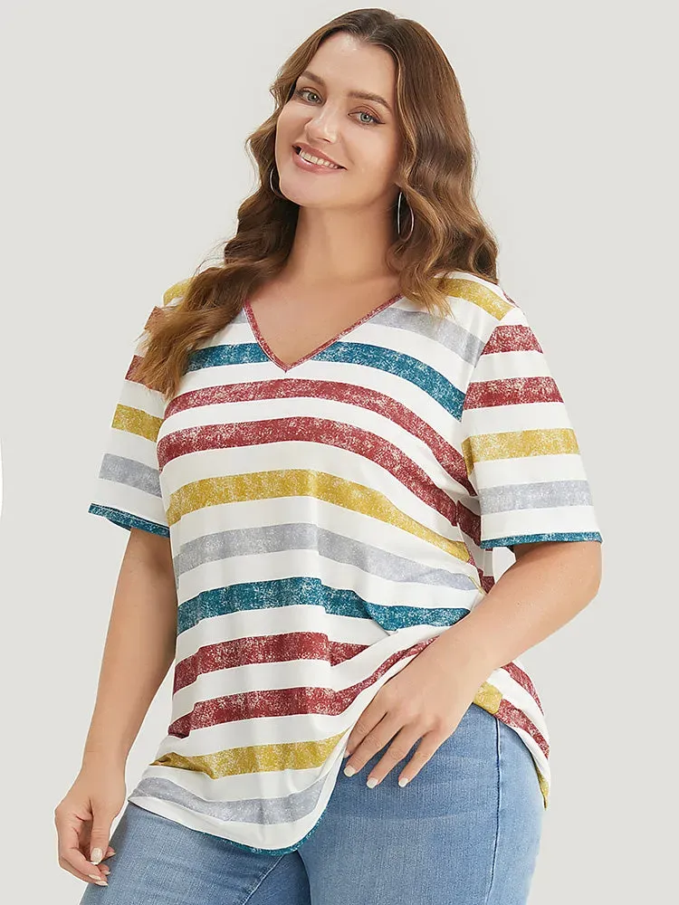 Striped Contrast V Neck T-shirt