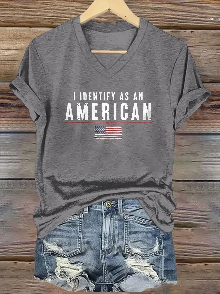 Women's I Dentify As An America Print Short Sleeve Round Neck Cotton T-Shirt