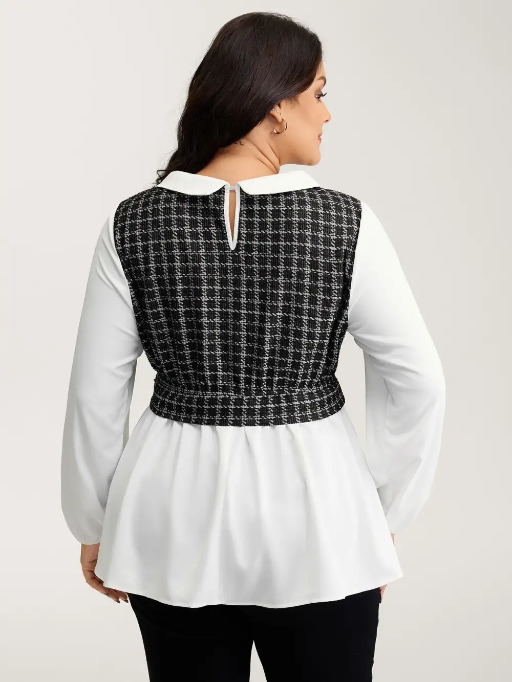Houndstooth Pattern Color Contrast Blouse