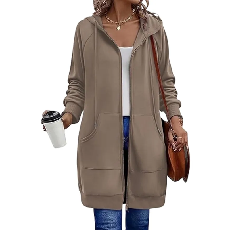 Women's casual cotton pullover with zipper and hood