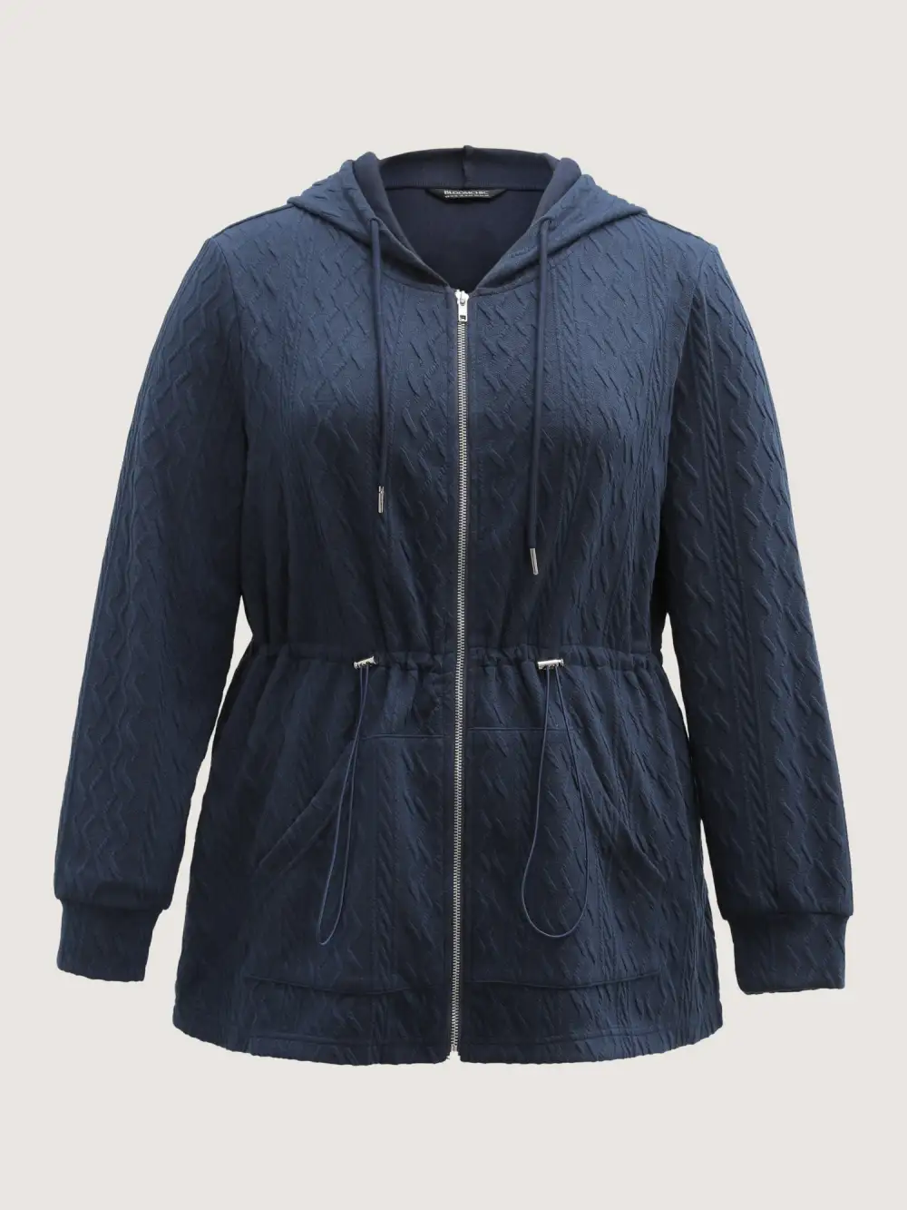 Textured Zipper Drawstring Hooded Jacket